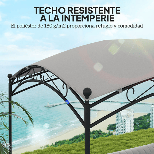 Outsunny Pérgola para Jardim 3x2 m Pérgola de Exterior com Toldo em Forma de Cúpula Elegante e Estrutura Metálica Impermeável Tenda para Pátio Cinzento