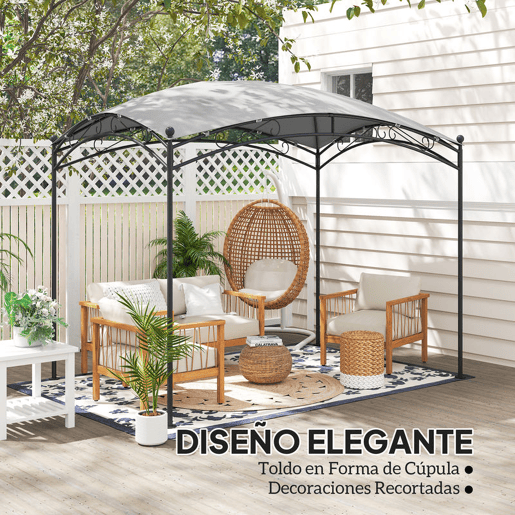 Outsunny Pérgola para Jardim 3x2 m Pérgola de Exterior com Toldo em Forma de Cúpula Elegante e Estrutura Metálica Impermeável Tenda para Pátio Cinzento