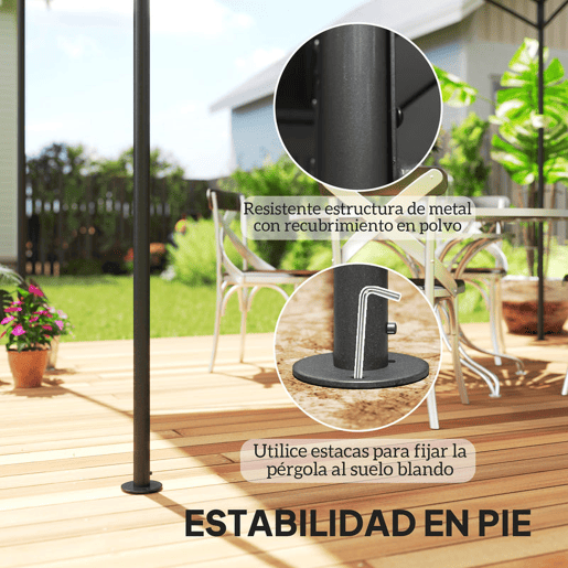 Outsunny Pérgola para Jardim 3x2 m Pérgola de Exterior com Toldo em Forma de Cúpula Elegante e Estrutura Metálica Impermeável Tenda para Pátio Cinzento