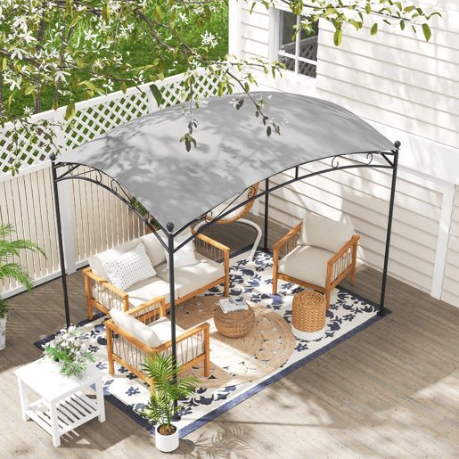 Outsunny Pérgola para Jardim 3x2 m Pérgola de Exterior com Toldo em Forma de Cúpula Elegante e Estrutura Metálica Impermeável Tenda para Pátio Cinzento
