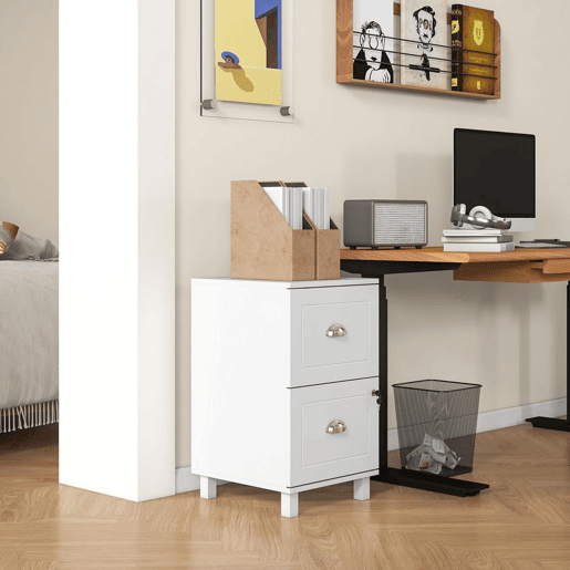 HOMCOM Arquivador para Escritório Móvel Arquivador com 2 Gavetas para Escritório com Fechadura e Barras para Documentos A4 e Carta 40x41,5x67,5 cm Branco