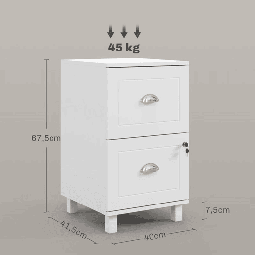 HOMCOM Arquivador para Escritório Móvel Arquivador com 2 Gavetas para Escritório com Fechadura e Barras para Documentos A4 e Carta 40x41,5x67,5 cm Branco