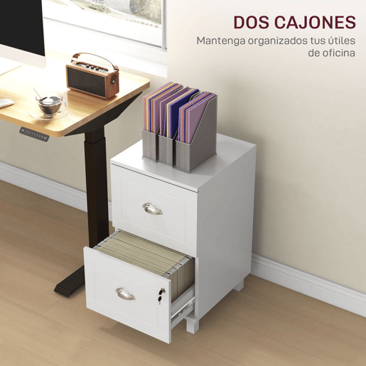 HOMCOM Arquivador para Escritório Móvel Arquivador com 2 Gavetas para Escritório com Fechadura e Barras para Documentos A4 e Carta 40x41,5x67,5 cm Branco