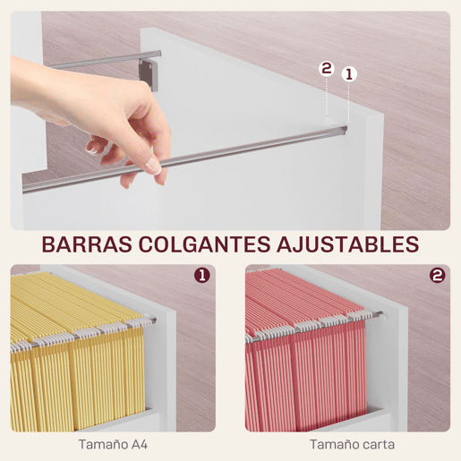 HOMCOM Arquivador para Escritório Móvel Arquivador com 2 Gavetas para Escritório com Fechadura e Barras para Documentos A4 e Carta 40x41,5x67,5 cm Branco