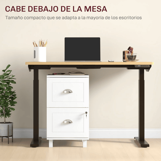 HOMCOM Arquivador para Escritório Móvel Arquivador com 2 Gavetas para Escritório com Fechadura e Barras para Documentos A4 e Carta 40x41,5x67,5 cm Branco