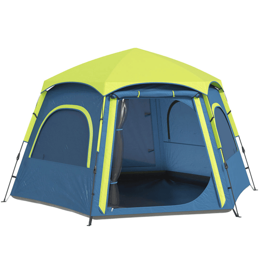 Outsunny Tenda de Campismo para 2-4 Pessoas, Tenda Dobrável com Fácil Montagem, Janelas de Rede, Gancho e Bolsa de Transporte, Proteção UV e Impermeável 3000+, Ideal para Caminhadas, Azul e Verde
