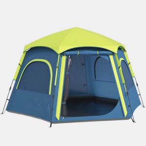Outsunny Tenda de Campismo para 2-4 Pessoas, Tenda Dobrável com Fácil Montagem, Janelas de Rede, Gancho e Bolsa de Transporte, Proteção UV e Impermeável 3000+, Ideal para Caminhadas, Azul e Verde