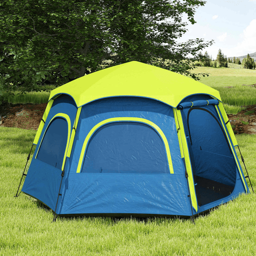 Outsunny Tenda de Campismo para 2-4 Pessoas, Tenda Dobrável com Fácil Montagem, Janelas de Rede, Gancho e Bolsa de Transporte, Proteção UV e Impermeável 3000+, Ideal para Caminhadas, Azul e Verde