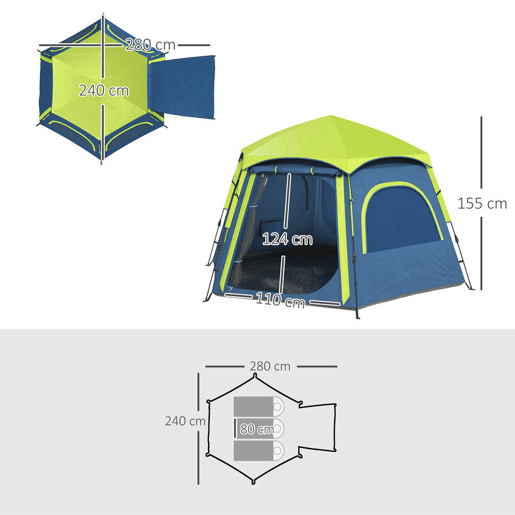 Outsunny Tenda de Campismo para 2-4 Pessoas, Tenda Dobrável com Fácil Montagem, Janelas de Rede, Gancho e Bolsa de Transporte, Proteção UV e Impermeável 3000+, Ideal para Caminhadas, Azul e Verde