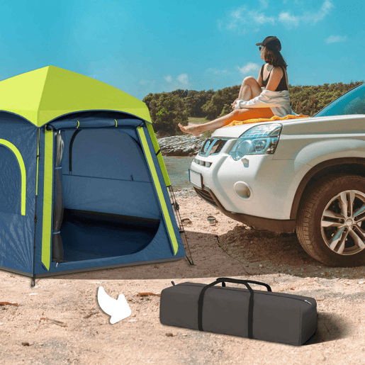 Outsunny Tenda de Campismo para 2-4 Pessoas, Tenda Dobrável com Fácil Montagem, Janelas de Rede, Gancho e Bolsa de Transporte, Proteção UV e Impermeável 3000+, Ideal para Caminhadas, Azul e Verde