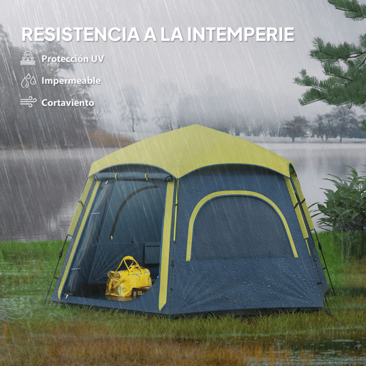 Outsunny Tenda de Campismo para 2-4 Pessoas, Tenda Dobrável com Fácil Montagem, Janelas de Rede, Gancho e Bolsa de Transporte, Proteção UV e Impermeável 3000+, Ideal para Caminhadas, Azul e Verde