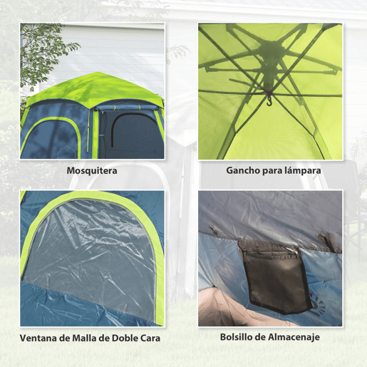 Outsunny Tenda de Campismo para 2-4 Pessoas, Tenda Dobrável com Fácil Montagem, Janelas de Rede, Gancho e Bolsa de Transporte, Proteção UV e Impermeável 3000+, Ideal para Caminhadas, Azul e Verde