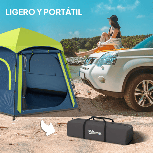 Outsunny Tenda de Campismo para 2-4 Pessoas, Tenda Dobrável com Fácil Montagem, Janelas de Rede, Gancho e Bolsa de Transporte, Proteção UV e Impermeável 3000+, Ideal para Caminhadas, Azul e Verde
