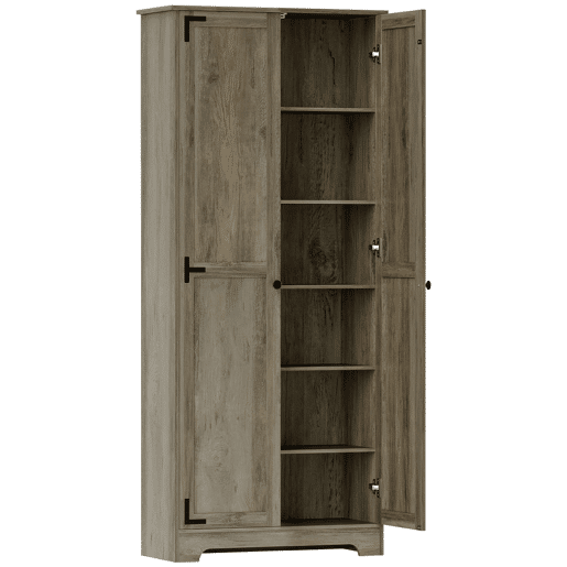 HOMCOM Armário de Cozinha Armário de Arrumação com 2 Portas e Prateleiras Ajustáveis para Sala de Jantar Sala de Estar 78x31,5x182 cm Marrom Acinzentado