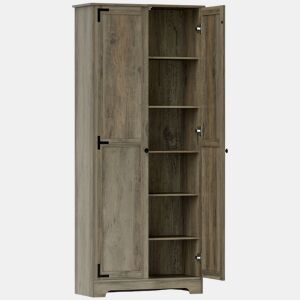 HOMCOM Armário de Cozinha Armário de Arrumação com 2 Portas e Prateleiras Ajustáveis para Sala de Jantar Sala de Estar 78x31,5x182 cm Marrom Acinzentado