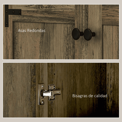 HOMCOM Armário de Cozinha Armário de Arrumação com 2 Portas e Prateleiras Ajustáveis para Sala de Jantar Sala de Estar 78x31,5x182 cm Marrom Acinzentado