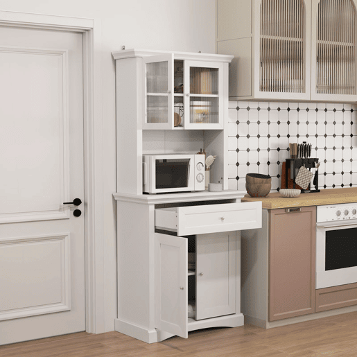 HOMCOM Armário de Cozinha Moderno Armário de Cozinha com 1 Gaveta 4 Portas e Prateleira Ajustável Carga Máxima 50 kg Armário Alto de Cozinha 79x40x180 cm Branco