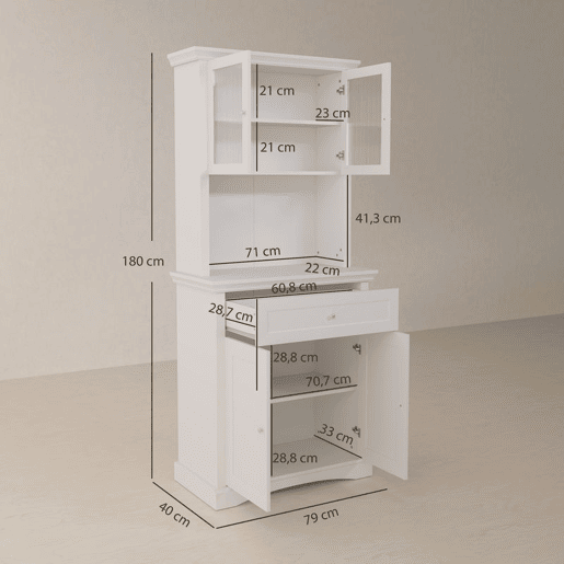 HOMCOM Armário de Cozinha Moderno Armário de Cozinha com 1 Gaveta 4 Portas e Prateleira Ajustável Carga Máxima 50 kg Armário Alto de Cozinha 79x40x180 cm Branco