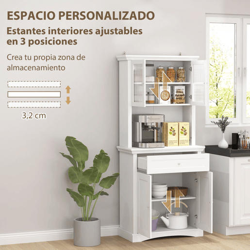 HOMCOM Armário de Cozinha Moderno Armário de Cozinha com 1 Gaveta 4 Portas e Prateleira Ajustável Carga Máxima 50 kg Armário Alto de Cozinha 79x40x180 cm Branco