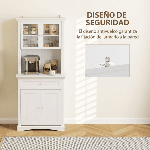 HOMCOM Armário de Cozinha Moderno Armário de Cozinha com 1 Gaveta 4 Portas e Prateleira Ajustável Carga Máxima 50 kg Armário Alto de Cozinha 79x40x180 cm Branco