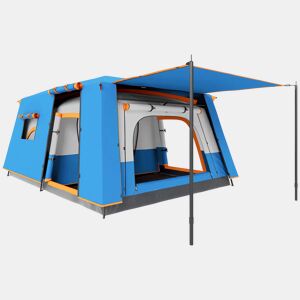 Outsunny Tenda de Campismo Familiar para 5 Pessoas Tipo Túnel com 2 Quartos Alpendre Impermeável 3000 mm Anti-UV para Pesca Caminhadas Azul Claro