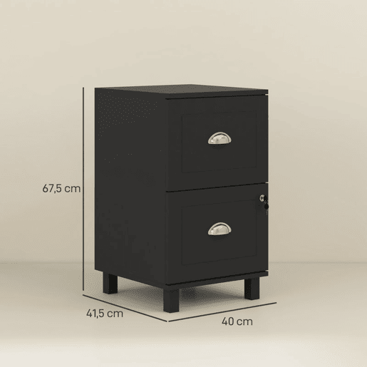 HOMCOM Arquivador para Escritório Móvel Arquivador com 2 Gavetas para Escritório com Fechadura e Barras para Documentos A4 e Carta 40x41,5x67,5 cm Preto