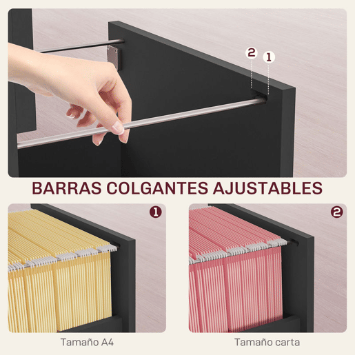 HOMCOM Arquivador para Escritório Móvel Arquivador com 2 Gavetas para Escritório com Fechadura e Barras para Documentos A4 e Carta 40x41,5x67,5 cm Preto
