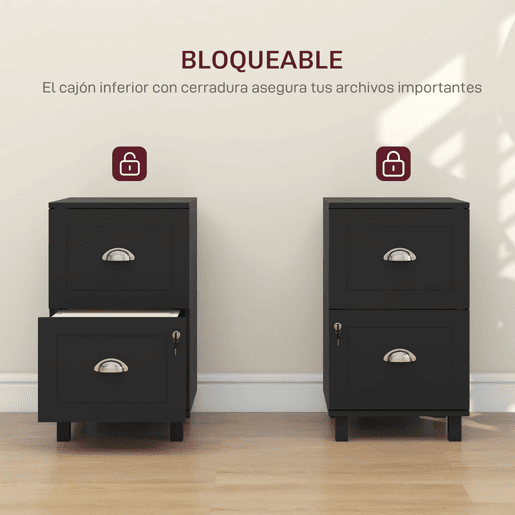 HOMCOM Arquivador para Escritório Móvel Arquivador com 2 Gavetas para Escritório com Fechadura e Barras para Documentos A4 e Carta 40x41,5x67,5 cm Preto