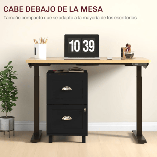 HOMCOM Arquivador para Escritório Móvel Arquivador com 2 Gavetas para Escritório com Fechadura e Barras para Documentos A4 e Carta 40x41,5x67,5 cm Preto