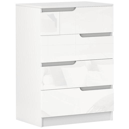 HOMCOM Cómoda com 4 Gavetas Cómoda de Dormitório Moderna com Sistema Anti-Tombo Cómoda para Sala de Estar Corredor 60x40x85 cm Branco