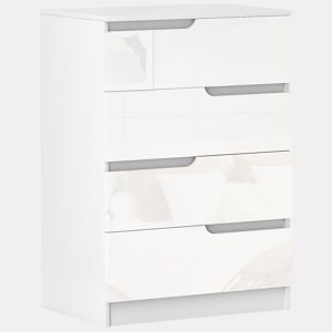 HOMCOM Cómoda com 4 Gavetas Cómoda de Dormitório Moderna com Sistema Anti-Tombo Cómoda para Sala de Estar Corredor 60x40x85 cm Branco