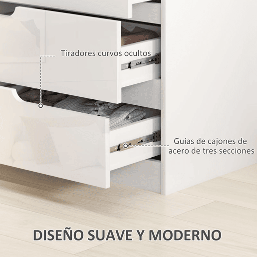 HOMCOM Cómoda com 4 Gavetas Cómoda de Dormitório Moderna com Sistema Anti-Tombo Cómoda para Sala de Estar Corredor 60x40x85 cm Branco