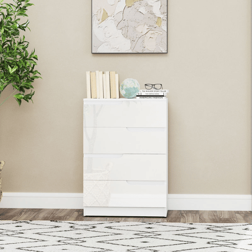 HOMCOM Cómoda com 4 Gavetas Cómoda de Dormitório Moderna com Sistema Anti-Tombo Cómoda para Sala de Estar Corredor 60x40x85 cm Branco