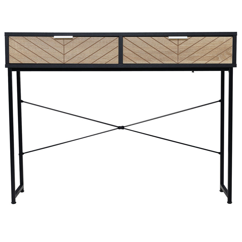 Homcom mesa de consola estrecha mueble recibidor mesa de sofá con 2 cajones diseño de líneas talladas estilo moderna para pasillo entrada salón dormitorio 100x30x75 cm negro y roble