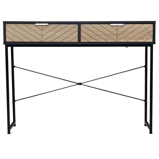 HOMCOM Mesa Consola 100x30x75cm Mesa de Entrada Moderno com 2 Gavetas de Armazenamento e Estrutura de Metal para Corredor Sala de Estar Preto e Madeira