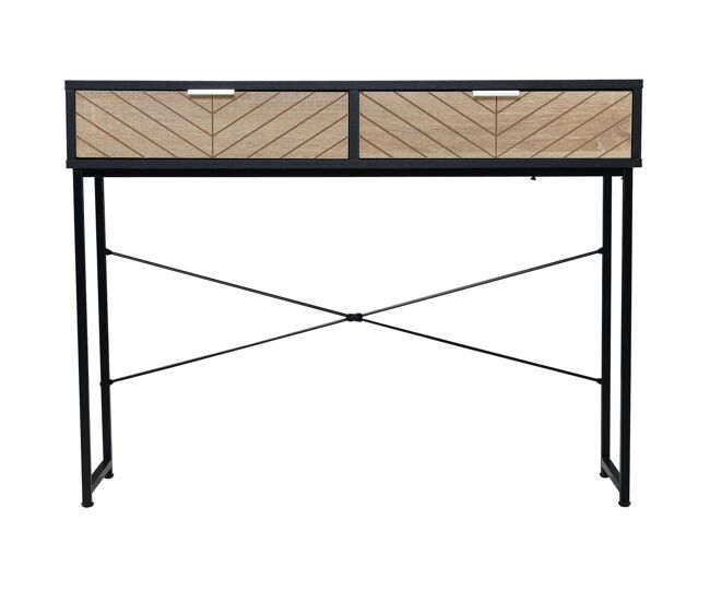 Homcom mesa de consola estrecha mueble recibidor mesa de sofá con 2 cajones diseño de líneas talladas estilo moderna para pasillo entrada salón dormitorio 100x30x75 cm negro y roble