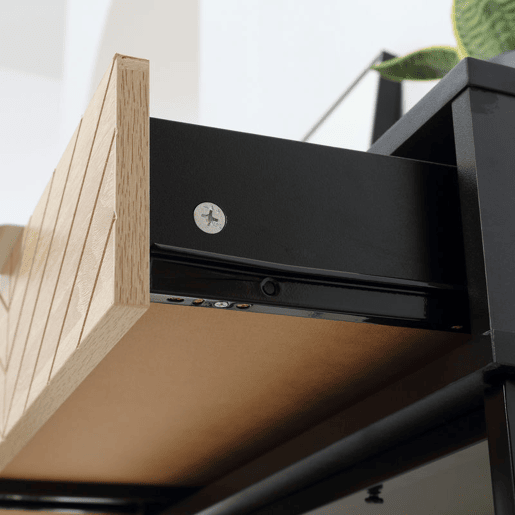 HOMCOM Mesa Consola 100x30x75cm Mesa de Entrada Moderno com 2 Gavetas de Armazenamento e Estrutura de Metal para Corredor Sala de Estar Preto e Madeira