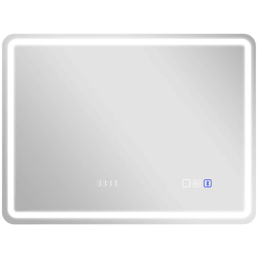 HOMCOM Espelho de Casa de Banho com Luz LED 80x60 cm Espelho de Parede com Bluetooth 3 Cores de Luz Relógio Digital Função Antiembaciamento Função de Memória Interruptor Tátil IP44 Prata