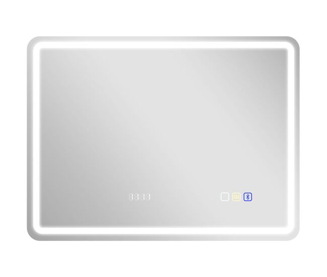Homcom espejo de baño con luz led 80x60 cm bluetooth espejo de pared con 3 colores de luz reloj digital brillo ajustable función antivaho función de memoria interruptor táctil ip44