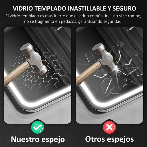 HOMCOM Espelho de Casa de Banho com Luz LED 80x60 cm Espelho de Parede com Bluetooth 3 Cores de Luz Relógio Digital Função Antiembaciamento Função de Memória Interruptor Tátil IP44 Prata