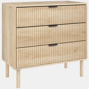 HOMCOM Cómoda com 3 Gavetas Cómoda Dormitório Estilo Nórdico com Sistema Anti-Tombo Painéis Ripados e Puxadores Metálicos 80x40x77,5 cm Madeira