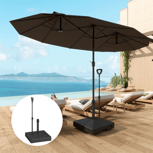 Outsunny Base para Chapéu de Sol Quadrada Suporte para Chapéu de Sol com Rodas de Pé Recarregável com Água 45L ou Areia 55 kg para Jardim Varanda Preto