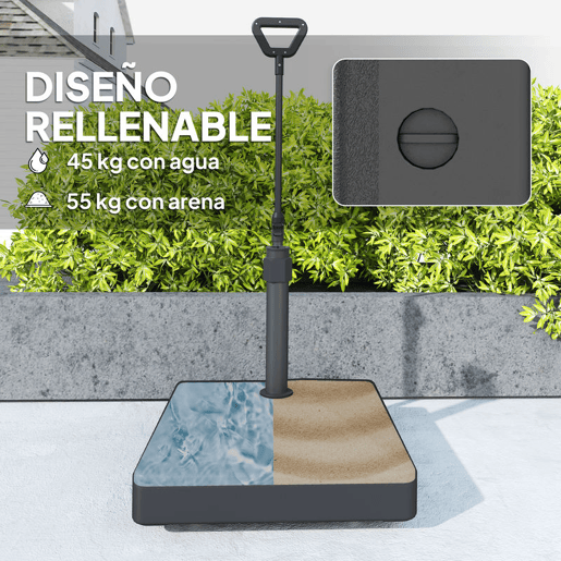 Outsunny Base para Chapéu de Sol Quadrada Suporte para Chapéu de Sol com Rodas de Pé Recarregável com Água 45L ou Areia 55 kg para Jardim Varanda Preto