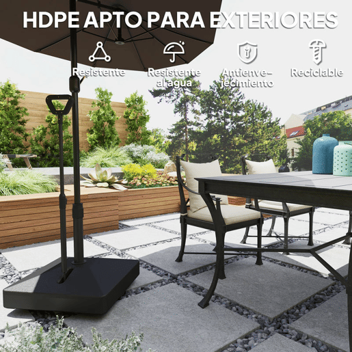 Outsunny Base para Chapéu de Sol Quadrada Suporte para Chapéu de Sol com Rodas de Pé Recarregável com Água 45L ou Areia 55 kg para Jardim Varanda Preto