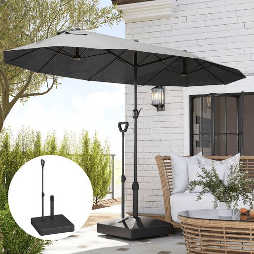 Outsunny Base para Chapéu de Sol Quadrada Suporte para Chapéu de Sol com Rodas de Pé Recarregável com Água 45L ou Areia 55 kg para Jardim Varanda Preto