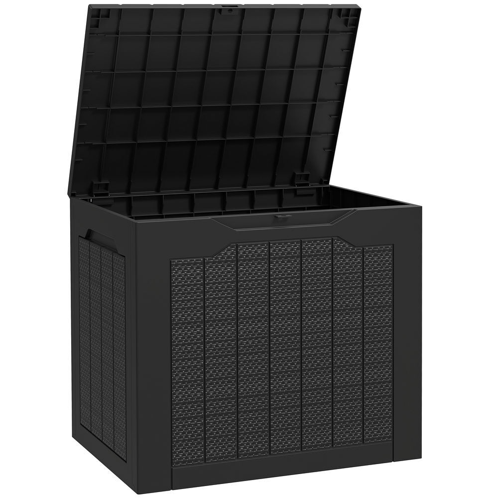 Outsunny baúl de almacenaje exterior 93l arcón de jardín exterior pequeño de plástico impermeable con 2 asas integradas y soporte para candado 56x41x50 cm negro