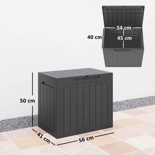 Outsunny Baú de Armazenamento Exterior 93L Caixa de Armazenamento de Jardim Pequeno de Plástico Impermeável com 2 Alças Integradas e Suporte para Cadeado 56x41x50 cm Preto