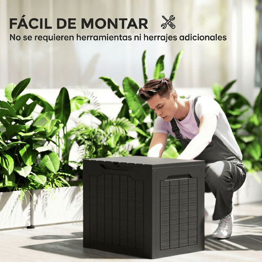 Outsunny Baú de Armazenamento Exterior 93L Caixa de Armazenamento de Jardim Pequeno de Plástico Impermeável com 2 Alças Integradas e Suporte para Cadeado 56x41x50 cm Preto