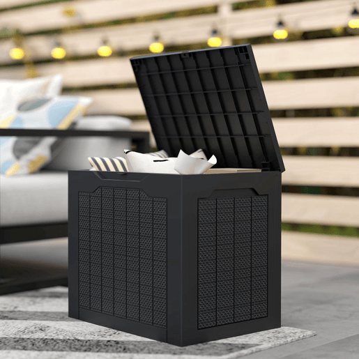 Outsunny Baú de Armazenamento Exterior 93L Caixa de Armazenamento de Jardim Pequeno de Plástico Impermeável com 2 Alças Integradas e Suporte para Cadeado 56x41x50 cm Preto