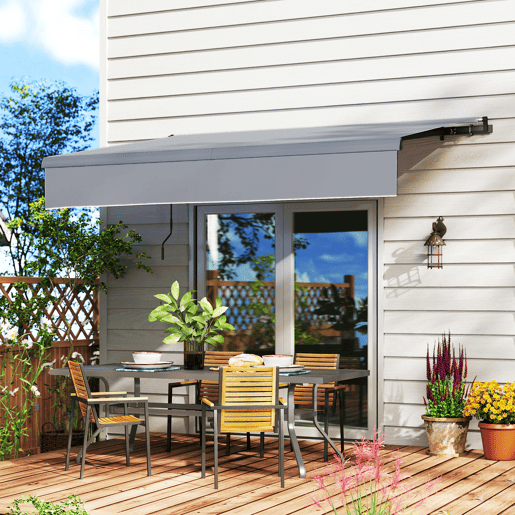 Outsunny Toldo Retrátil Manual para Jardim Toldo Exterior Ajustável com Manivela Proteção UV Estrutura de Metal e Alumínio 295x200 cm Cinzento